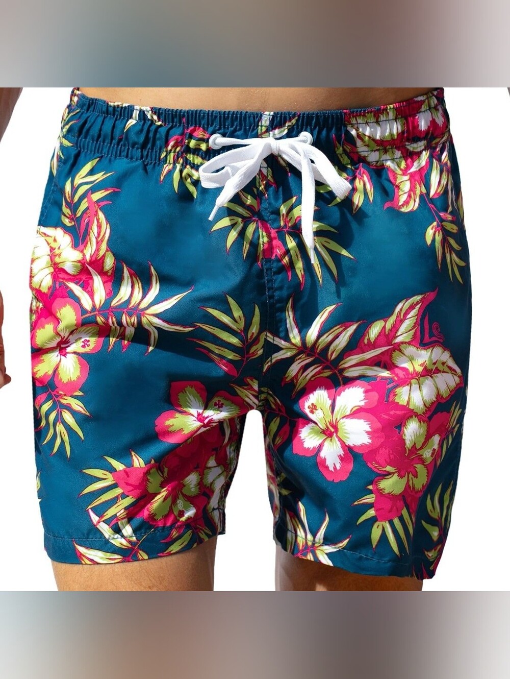 Kanu Surf Men's Teal Floral Swim Trunks - Pink & Green Hawaiian Print- 3XL